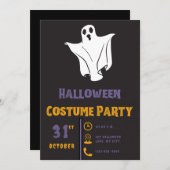 Invitation Simple mignon blanc fantôme noir Halloween (Devant / Derrière)