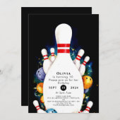 Invitation Simple mignon Bowling pour enfants Anniversaire (Devant / Derrière)