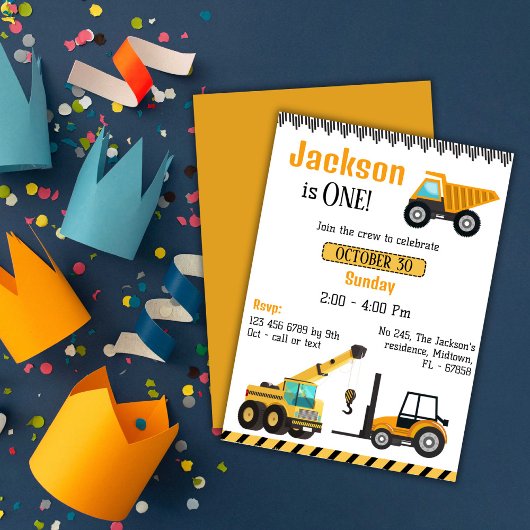 Invitation Simple mignon camion de construction enfants 1er a