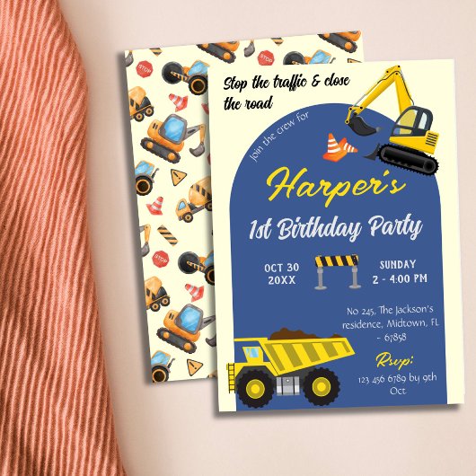 Invitation Simple mignon camion de construction enfants 1er a
