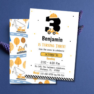 Invitation Simple mignon camion de construction enfants 3e an