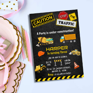 Invitation Simple mignon camion de construction enfants 3e an