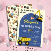 Invitation Simple mignon camion de construction enfants 4e an