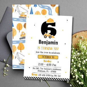 Invitation Simple mignon camion de construction enfants 6e an