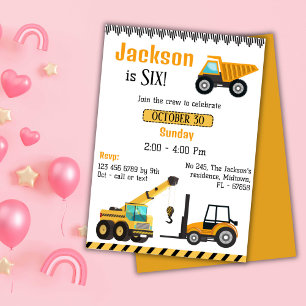 Invitation Simple mignon camion de construction enfants 6e an