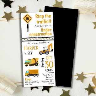 Invitation Simple mignon camion de construction enfants 6e an