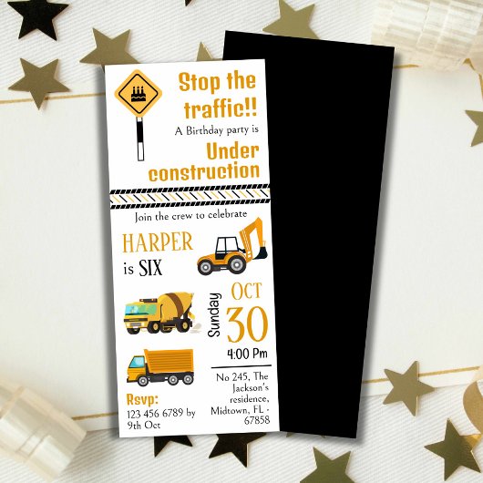 Invitation Simple mignon camion de construction enfants 6e an