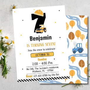 Invitation Simple mignon camion de construction enfants 7e an