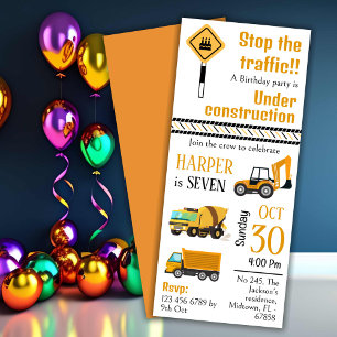 Invitation Simple mignon camion de construction enfants 7e an