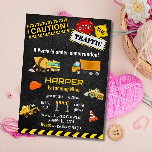Invitation Simple mignon camion de construction enfants 9e an