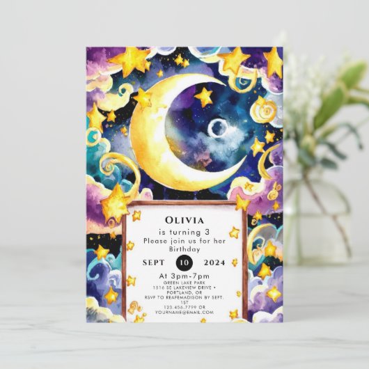 Invitation Simple mignon Lune Anniversaire (Debout devant)