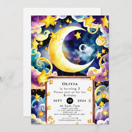 Invitation Simple mignon Lune Anniversaire (Devant / Derrière)