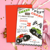 Invitation Simple mignon moderne camion monstre enfant 3e ann