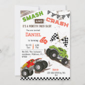 Invitation Simple mignon moderne camion monstre enfant 4e ann (Devant)