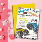 Invitation Simple mignon moderne camion monstre enfant 7e ann