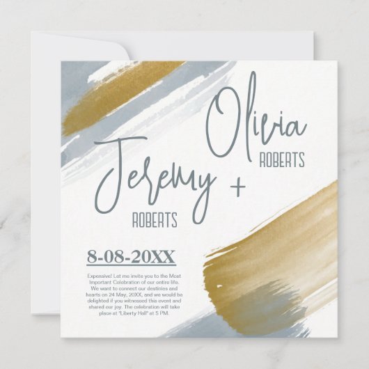 Invitation Simple mignon moderne élégant mariage or aquarelle (Devant)