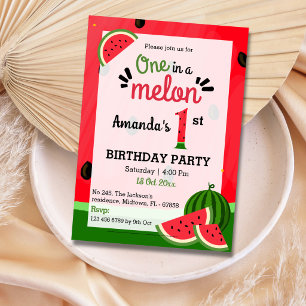 Invitation Simple mignon moderne Un dans Melon 1er Anniversai