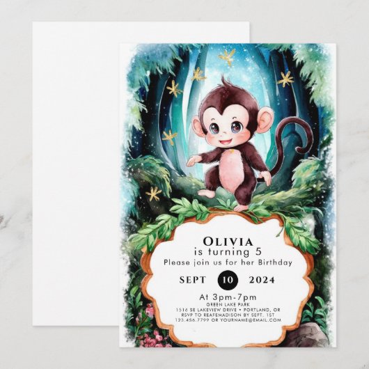 Invitation Simple mignon singe Anniversaire (Devant / Derrière)