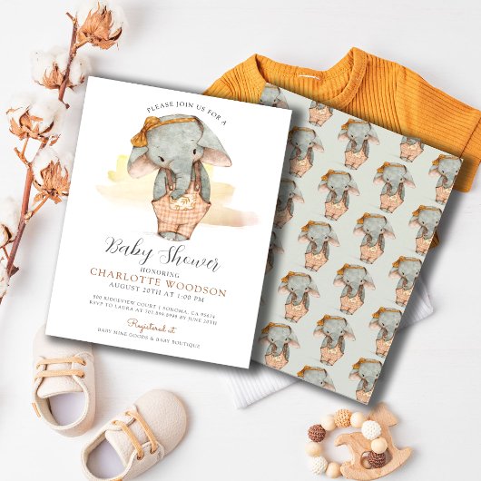 Invitation Simple mignonne Aquarelle Elephant Baby shower fil