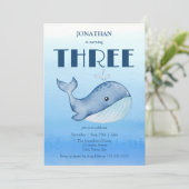 Invitation Simple mignonne Baleine Bleue Mer 3ème anniversair (Debout devant)