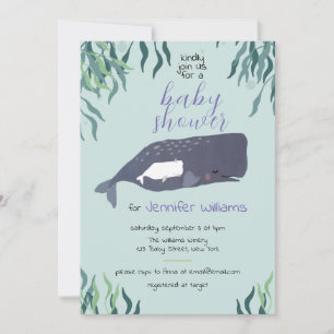 Invitation Simple mignonne baleine de mer Baby shower bleu cl