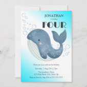 Invitation Simple mignonne Blue Whale Bubble Anniversaire (Devant)