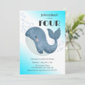 Invitation Simple mignonne Blue Whale Bubble Anniversaire (Debout devant)