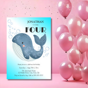 Invitation Simple mignonne Blue Whale Bubble Anniversaire