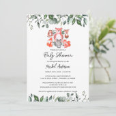 Invitation Simple mignonne Bois Animaux Baby shower vert (Debout devant)