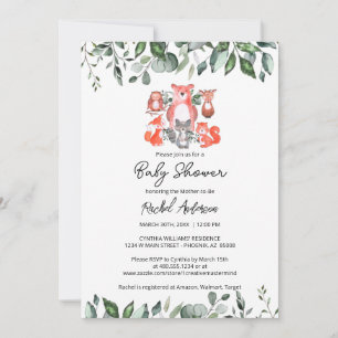 Invitation Simple mignonne Bois Animaux Baby shower vert