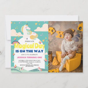 Invitation Simple mignonne fille photo Unicorn premier annive