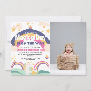 Invitation Simple mignonne fille photo Unicorn premier annive