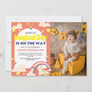 Invitation Simple mignonne fille photo Unicorn premier annive