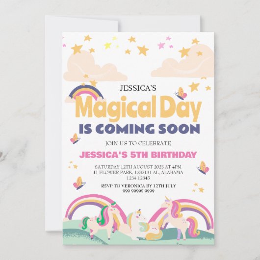 Invitation Simple mignonne fille photo Unicorn premier annive (Devant)