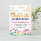 Invitation Simple mignonne fille photo Unicorn premier annive (Debout devant)