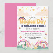 Invitation Simple mignonne fille photo Unicorn premier annive (Devant / Derrière)