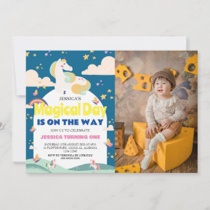 Invitation Simple mignonne fille photo Unicorn premier annive