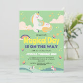 Invitation Simple mignonne fille photo Unicorn premier annive (Debout devant)