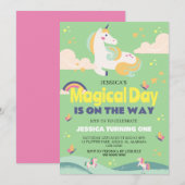 Invitation Simple mignonne fille photo Unicorn premier annive (Devant / Derrière)