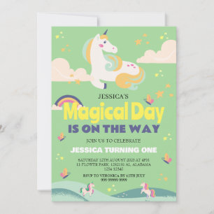 Invitation Simple mignonne fille photo Unicorn premier annive
