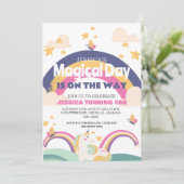 Invitation Simple mignonne fille rose licorne premier anniver (Debout devant)