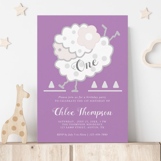 Invitation Simple mignonne Jumb Lavender 1er anniversaire