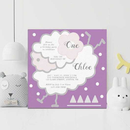 Invitation Simple mignonne Jumb Lavender 1er anniversaire
