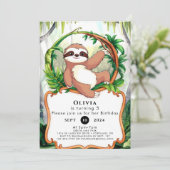 Invitation Simple mignonne Sloth Anniversaire (Debout devant)