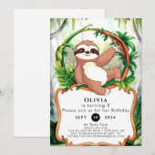 Invitation Simple mignonne Sloth Anniversaire (Devant / Derrière)