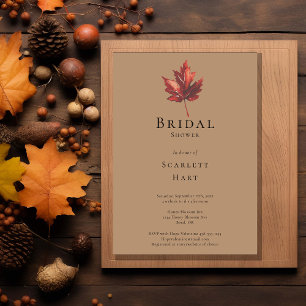 Invitation Simple Minimal Automne Feuille Bridal Shower Terra