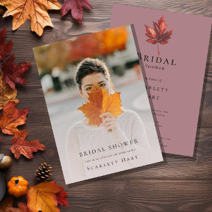 Invitation Simple Minimal Automne Feuille Mauve Photo Enterre