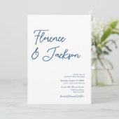Invitation Simple Minimal Mariage Photo Bleu Manuscrit (Debout devant)