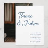 Invitation Simple Minimal Mariage Photo Bleu Manuscrit (Devant / Derrière)