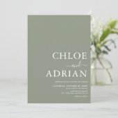 Invitation Simple Minimal Mariage Vert Sauge (Debout devant)